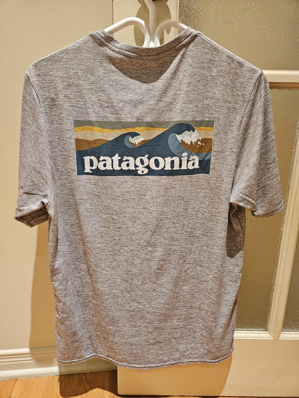 Patagonia Gray Short-Sleeve Tee with Multicolor Wave Logo